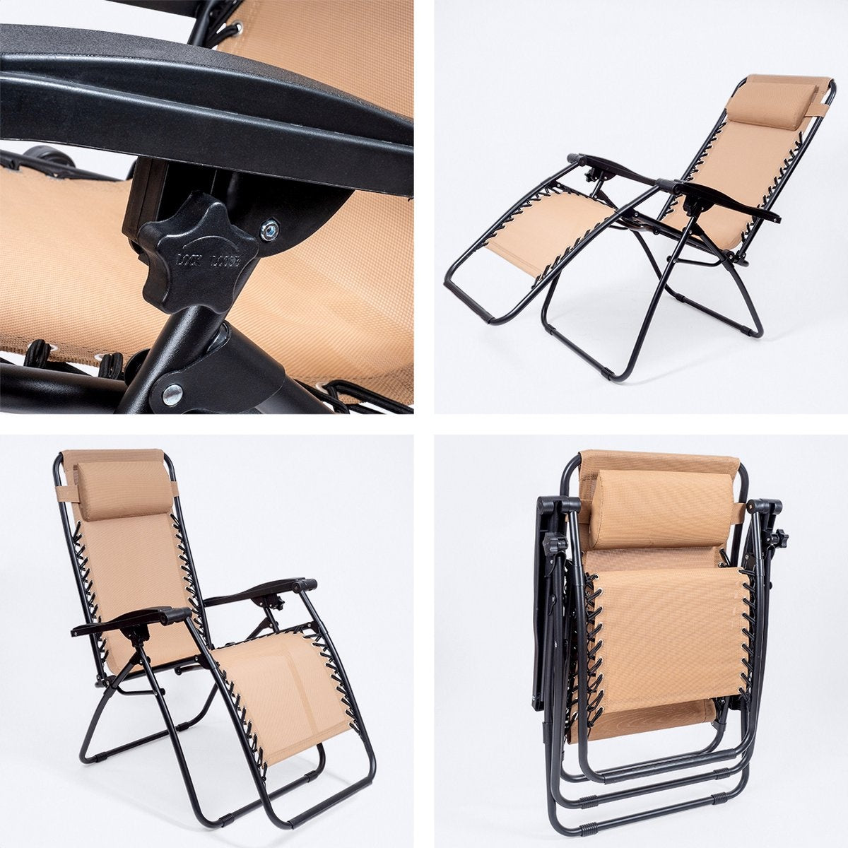 LifeGoods Opvouwbare Tuinstoelen - 2 Stuks - 30°-90° Verstelbaar - Metaal - Beige