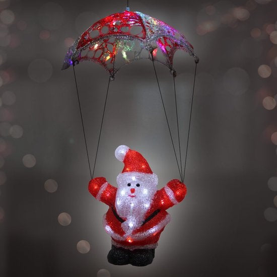 Deuba Kerstfiguur Kerstman Parachute - LED Acryl 31cm –Wit Licht