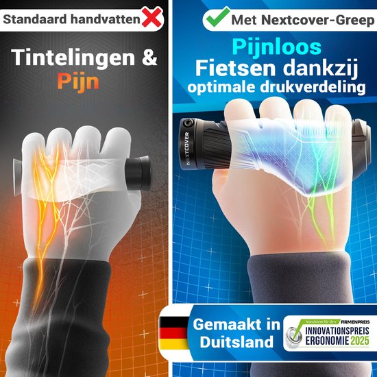 NEXTCOVER® Ergonomische Fietshandvatten met [Comfort-Grip-Technologie] I Universele Fiets & MTB Handvatten I Stuurhandvatten Fiets I Handgrepen Fiets I Ergonomisch Design voor Drukontlasting & Grip I Geschikt voor E-bike, Stadsfiets & MTB I 1 Paar