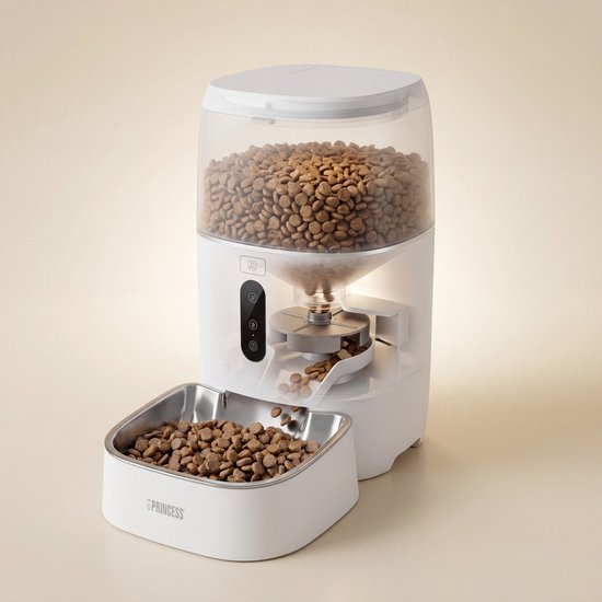 Princess Automatische Voerbak - Smart 6 Liter – Kat & Hond - App‑Bediening - Geplande Voeding - Roestvrijstalen Kom - BPA‑vrij - Antislip - Back‑up Batterij - Voerautomaat - Voerdispenser - 610060