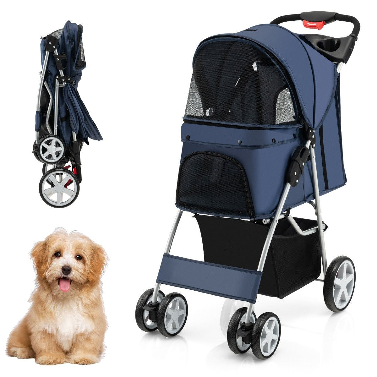 Coast Huisdierenwagen -Opvouwbaar - Ademend Gaas - 87 x 46 x 102 cm - Donkerblauw
