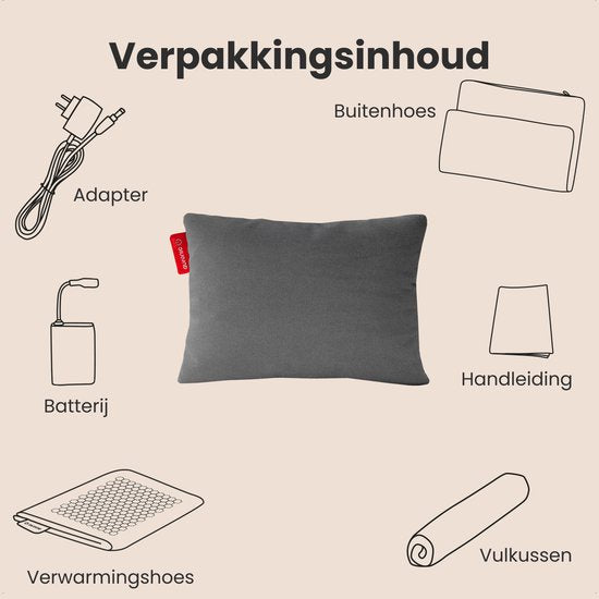 Auronic Warmtekussen - Classic - 45x60 - Draadloos - Oplaadbaar - Elektrisch kussen - Infrarood - Antraciet