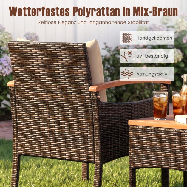 Coast 3-delige Rotan Tuinset – Stoelen 60,5 x 60 x 73 cm – Bruin