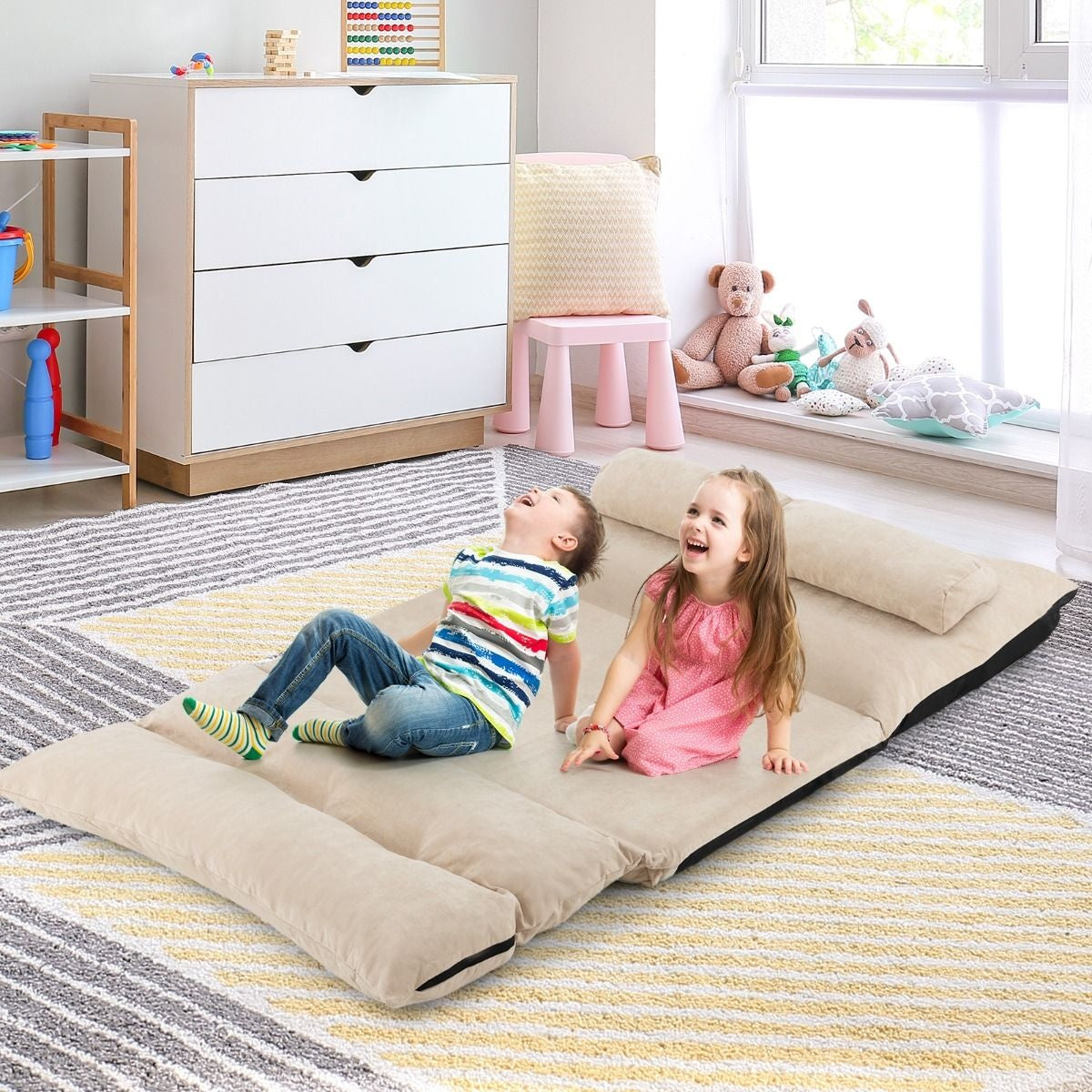 Coast Slaapbank – Inklapbaar & Verstelbare Rugleuning – 180 x 110 x 18 cm – Beige