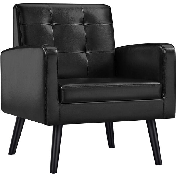 Yaheetech Fauteuil van Kunstleer met Houten Poten - Loungestoel - 72 x 73 x 83 cm - Zwart