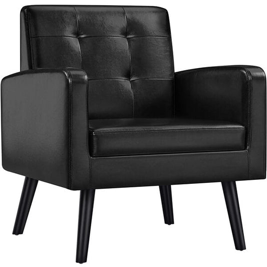 Yaheetech Fauteuil van Kunstleer met Houten Poten - Loungestoel - 72 x 73 x 83 cm - Zwart