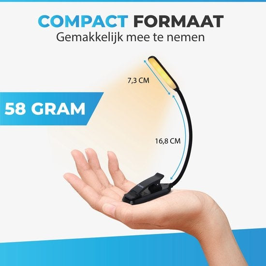 Tikkens LED Leeslampje voor Boek - Nachtkastje Leeslamp voor in bed - Boeklamp USB Oplaadbaar met Klem - Boeklampje met 3 Lichtstanden