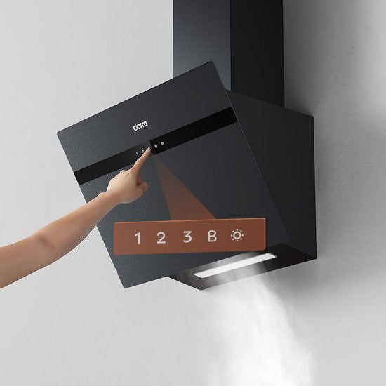 CIARRA CBCG6736H-G 60cm Schuine Afzuigkap Zwart – Melkglas met anti-vingerafdruk – met WiFi - inclusief set koolstoffilters – 650m3 - energieklasse A+++