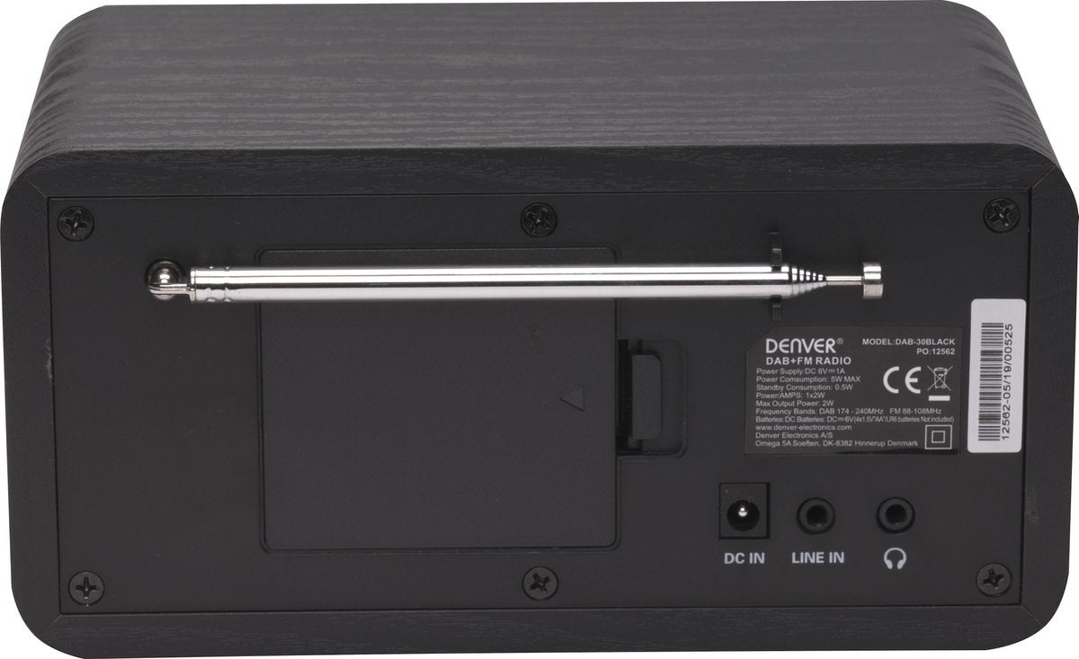 Denver DAB Radio - Retro Radio - FM Radio - Keukenradio - Draagbare radio - Batterijen & Netstroom - DAB30 - Zwart