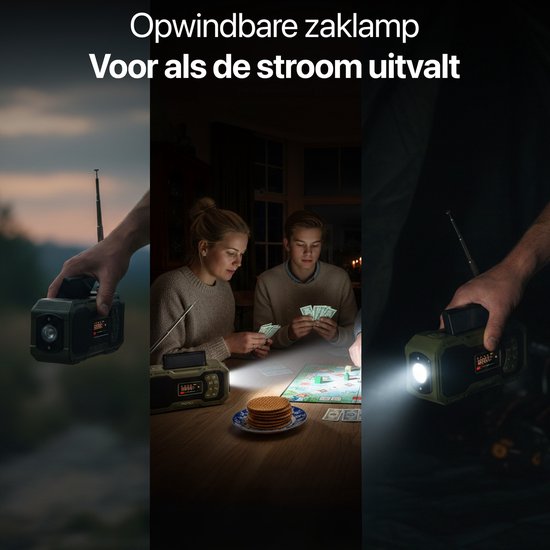 Noodradio Solar Opwindbaar - DAB+ / FM Nood Radio - 5000 mAh Powerbank Zonneenergie - Bouwradio - Badkamer Radio - Noodpakket