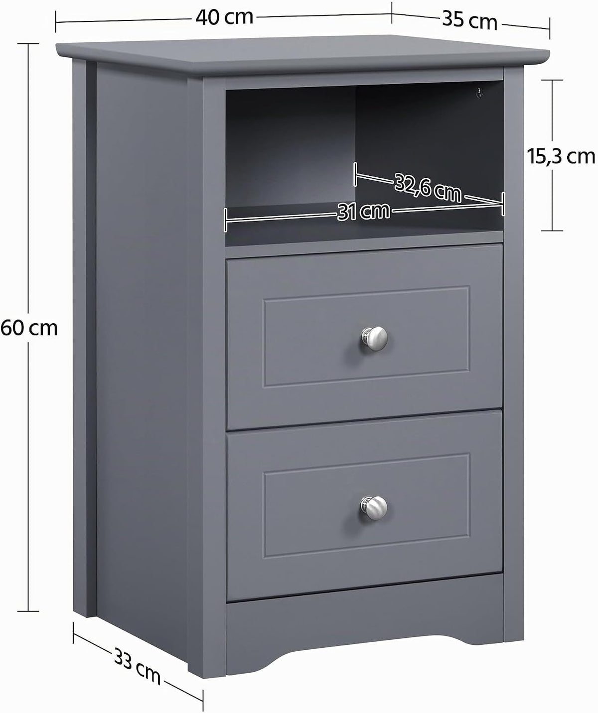 Yaheetech Nachtkastje 40 x 35 x 60 cm - Zwart - 2 Lades - MDF - 3-Laags