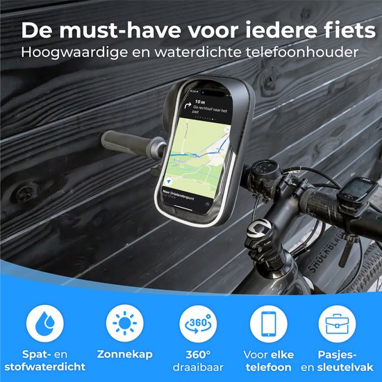 Nuvance - Telefoonhouder Fiets - GSM Houder voor Fiets, Fatbike, Scooter & Motor Stuur - Waterdicht - 360 Graden Rotatie - Fietshouder voor Smartphones