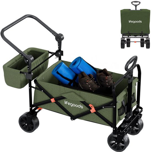 LifeGoods Bolderkar - Opvouwbaar - Tot 120KG - 90L - Wasbaar Polyester - 120x80cm - Groen