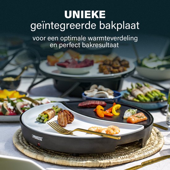 Princess Dinner4All 103080 - Gourmetstel - Grill & Bakplaat - Extra lang 2 meter snoer - 4 personen - Vaatwasserbestendig - PFAS-vrij - Uitbreidingsset beschikbaar