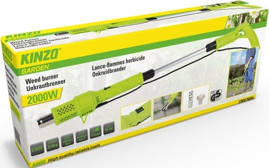 Kinzo Elektrische Onkruidbrander - Onkruidverwijderaar 2000W - tot 650°C - Multifunctioneel - Milieuvriendelijk - Incl. Opzetstukken - Groen/Grijs