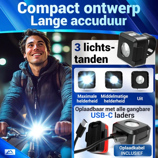 Nextcover Fietslicht Voor en Achter | Fiets Licht USB-C Oplaadbaar & IPX4 Waterdicht | Fietsverlichting Set met 6 Uur Accuduur | Voorlicht en Achterlicht | Fietslamp LED Wit en Rood | Fietslampjes voor alle Fietsjes | Fiets Lamp