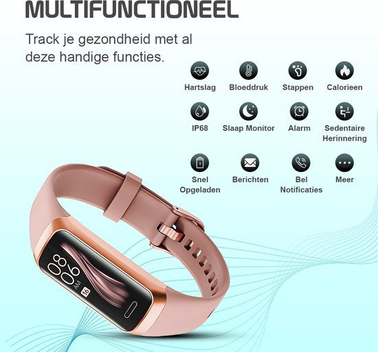 Otiume Activity Tracker HR - Smartwatch Sporthorloge met Stappenteller en Hartslagmeter - Fitness Tracker met Bloeddrukmeter - Roze - Dames, Heren & Kinderen