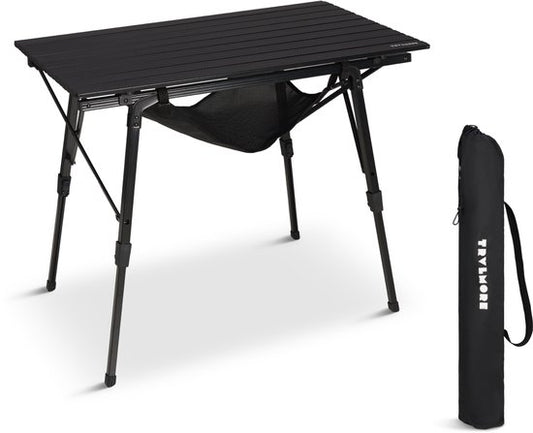 TRVLMORE Campingtafel Verstelbaar - 90x52x71cm - Inklapbare Tafel met Aluminium Frame - Lichtgewicht - Kampeertafel - Klaptafel - Zwart