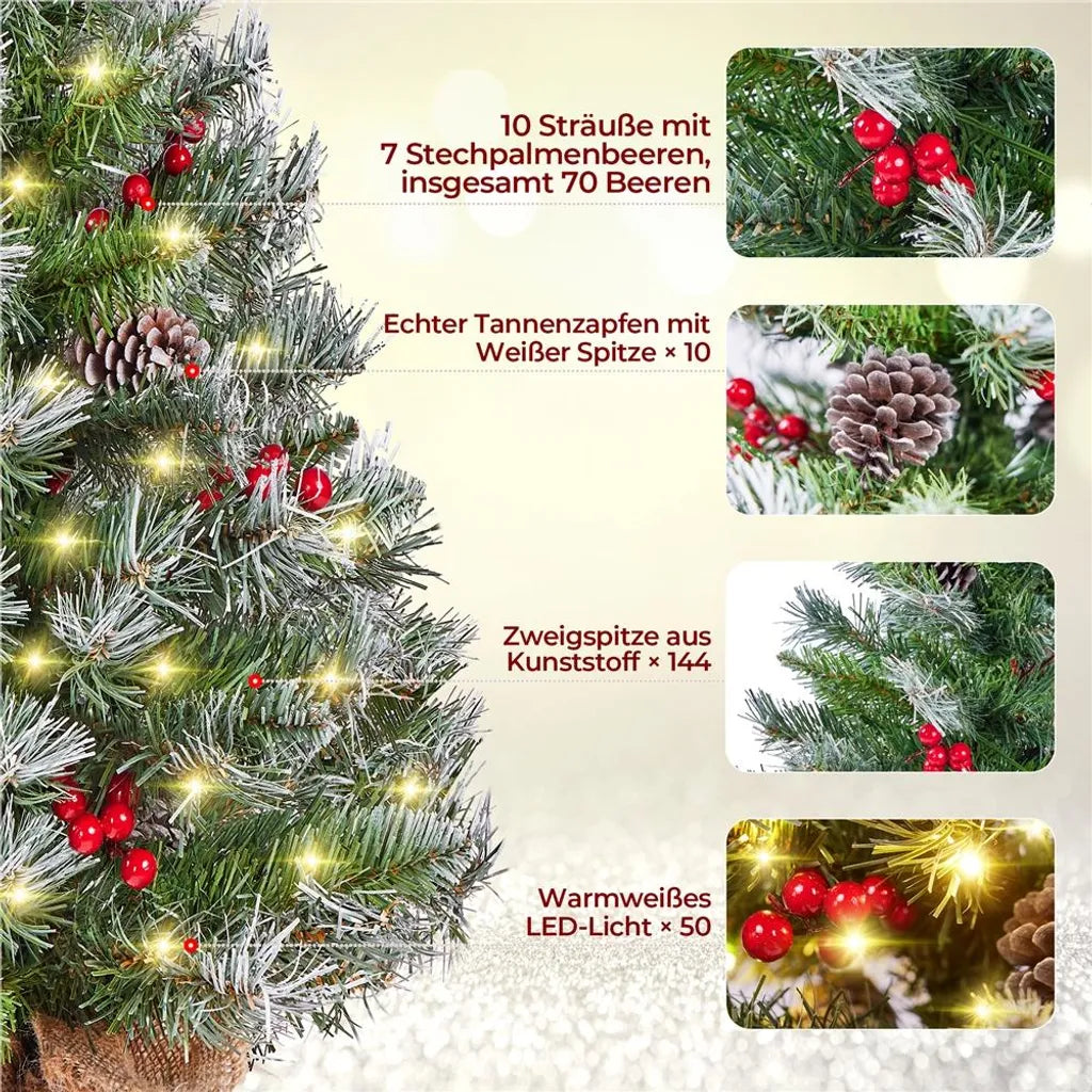 Yaheetech 2-delige Set Kunstkerstboom 92 cm met Sneeuw en LED