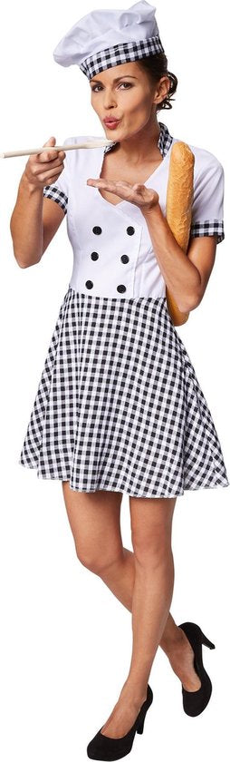 Dressforfun Vrouwenkostuum chef-kokkin S - verkleedkleding kostuum halloween verkleden feestkleding carnavalskleding carnaval feestkledij partykleding - 301508
