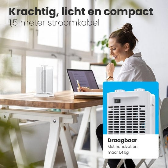 Auronic Elektrische Kachel - Ventilatorkachel - 2 Standen - 1500W Heater - Keramische Kachel met LED Indicatie - Roterend - Wit
