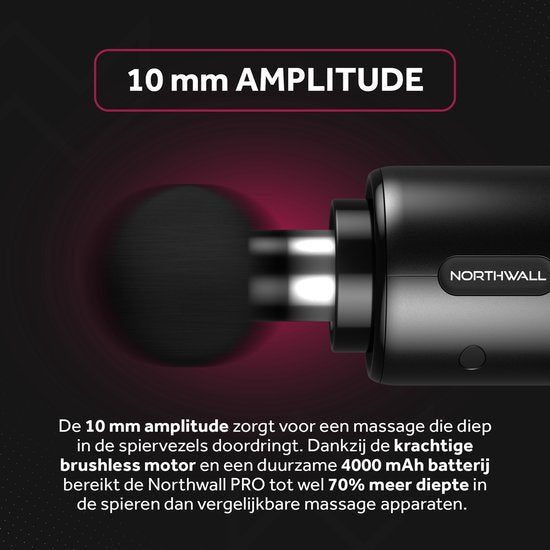 Northwall Massagepistool Professioneel PRO - Massage Gun Inclusief Koffer en 6 Opzetstukken incl. Warmte Massagekop - Krachtig en Draadloos Sport en Relax Massageapparaat