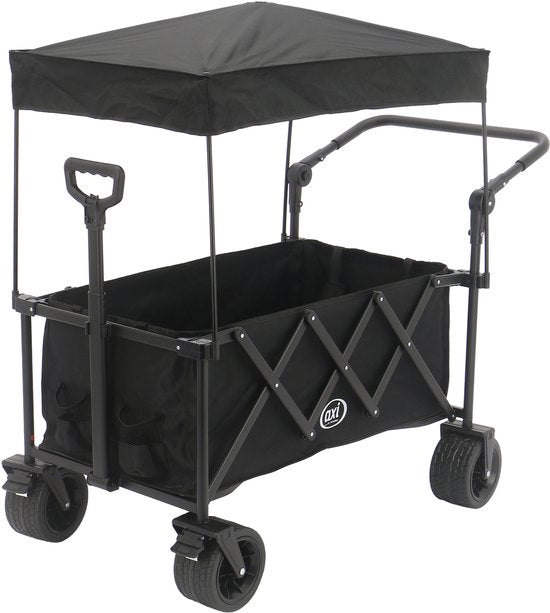 AXI SB221 Opvouwbare Bolderwagen met dak – Zwart – Met Trekstang, Remmen en Hoes – 100 kg Draagvermogen – Eenvoudig mee te nemen - Metaal