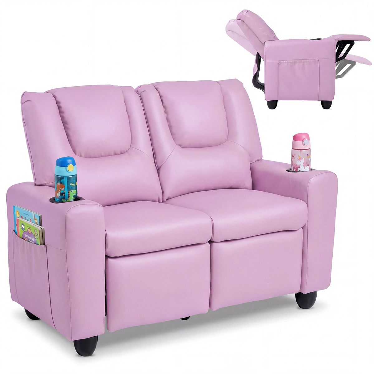 Coast Kinderbank met ligfunctie - dubbele zitting - bekerhouders - roze 54 x 94 x 68 cm