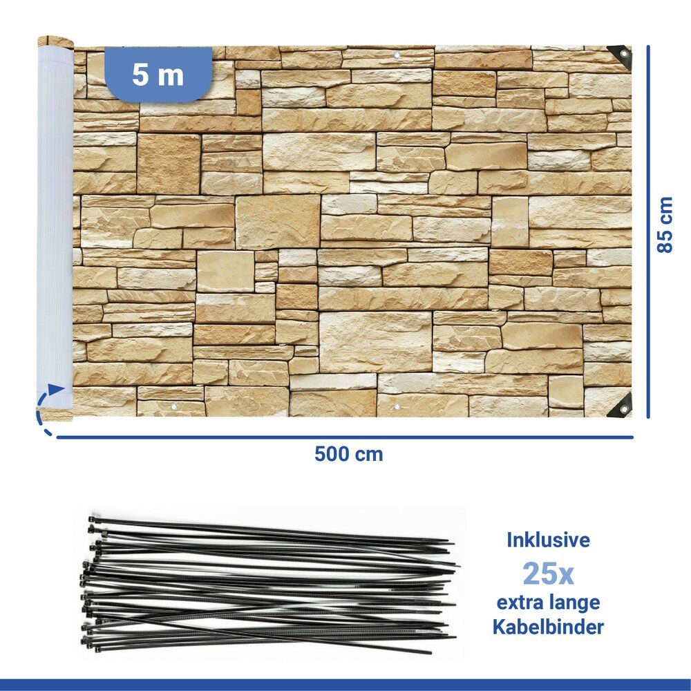 Maximex Balkonscherm Muurmotief - 85 x 500 cm - UV- en Weerbestendig
