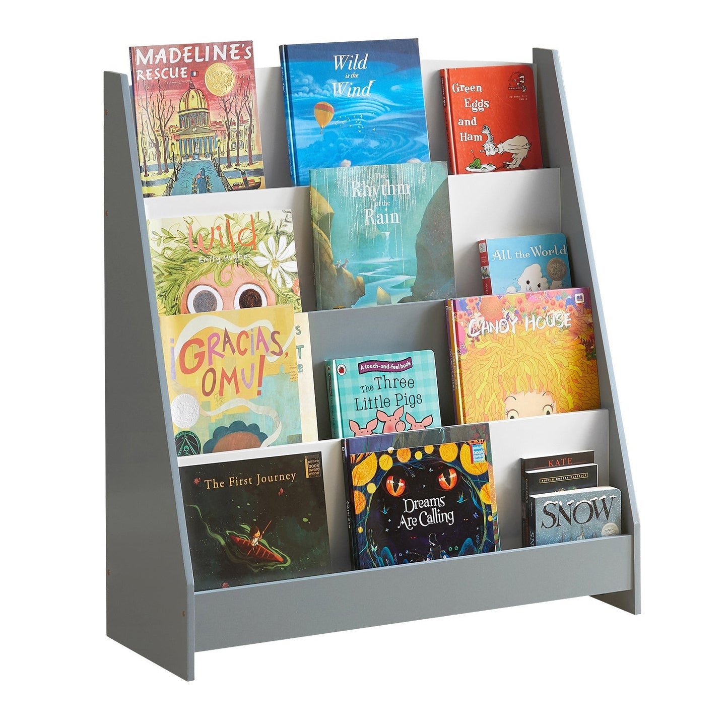 SoBuy Kinderboekenplank - 4 Opbergvakken - Grijs - 80x30x88 cm
