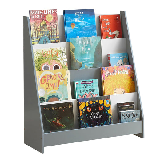SoBuy Kinderboekenplank - 4 Opbergvakken - Grijs - 80x30x88 cm