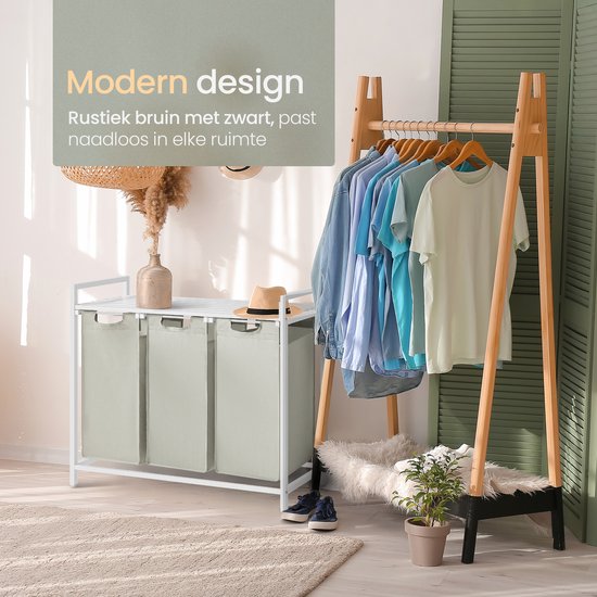O'DADDY® Wasmand 3 Vakken - Uitschuifbare Wassorteerder met Plank - 114 Liter - 92,5 x 33 x 71 cm - Verstelbare Pootjes - Makkelijk te Monteren - Veelzijdig en Stijlvol Metaal - Wit