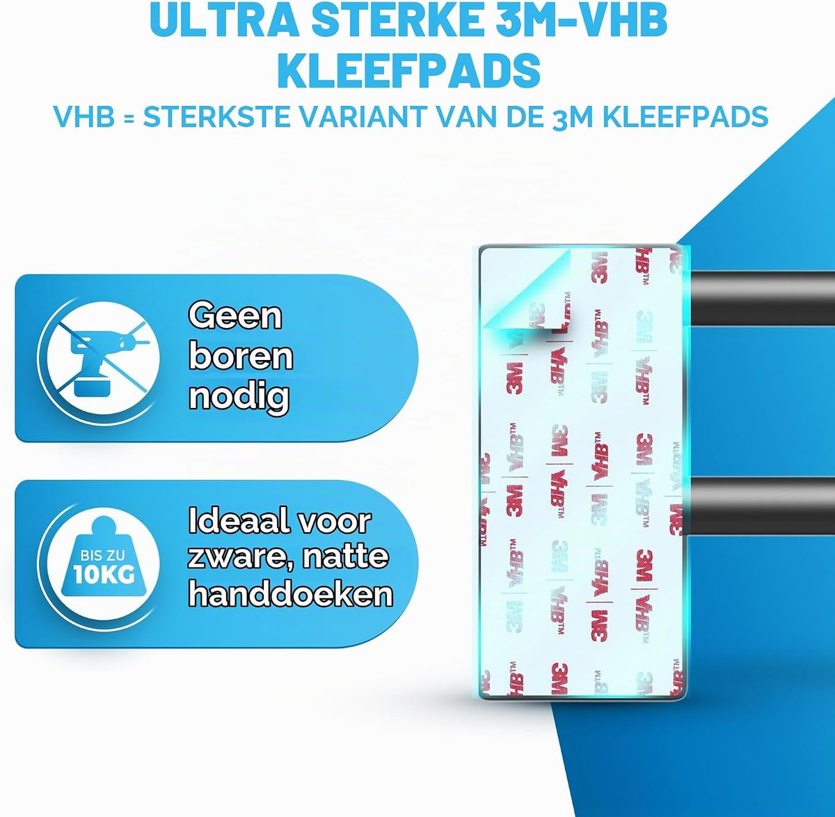 LOBUX Dubbele Handdoekhouder - Zonder Boren - 60 cm - Zwart