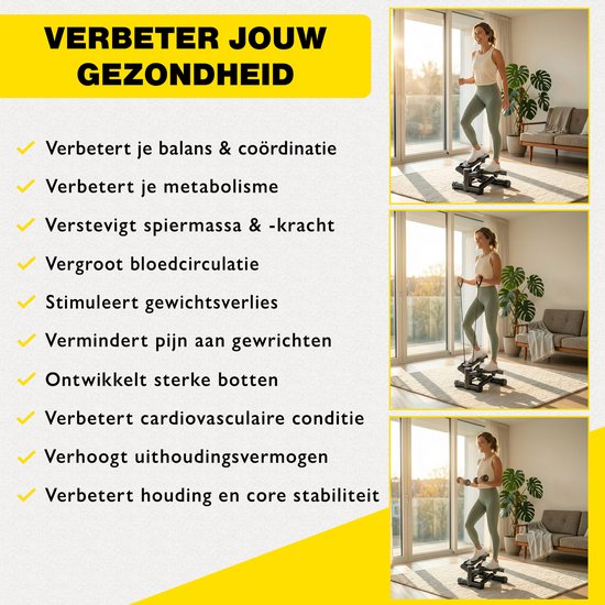 Zoluko Stepper met Weerstand - Inclusief Weerstandsbanden en E-Book - Stepper Fitness - Fitness Step - Mini Stepper - Step Fitness - Aerobic Step - Step - Stepper Fitnessapparaat - Hometrainer - Zwart