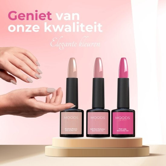 Moods Gellac BIAB Starter Pakket – Nude Pink - Builder in a Bottle – BIAB Nagellak – Inclusief UV/LED Lamp, Bokkepoot, Nagelvijl, Primer, Base en Top Coat