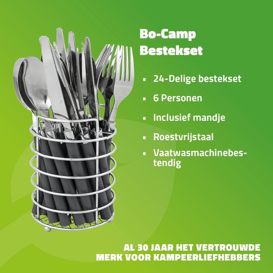 Bo-Camp - Bestekset - In mandje - RVS - 24-Delig - 6 Personen - Grijs