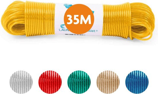 LaundrySpecialist Waslijn - Waslijndraad - Wasdraad - Waslijndraad met stalen kern - 35 meter met stalen kern - Geel