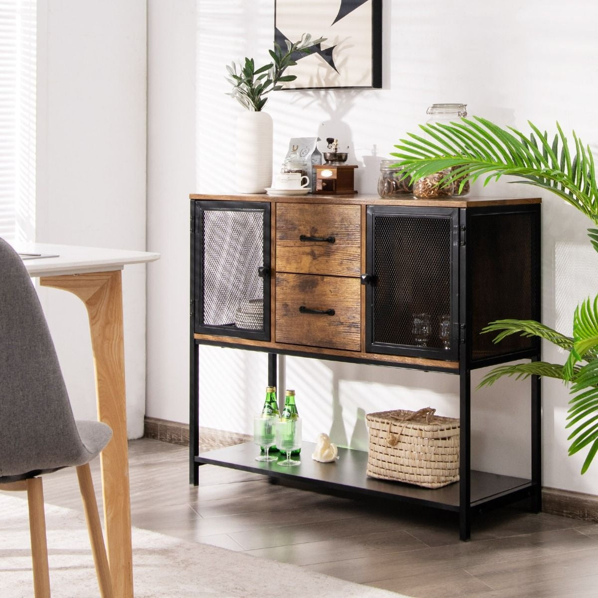 Coast Industrieel multifunctioneel dressoir met 2 roosterkasten en 2 laden 100 x 35 x 85 cm