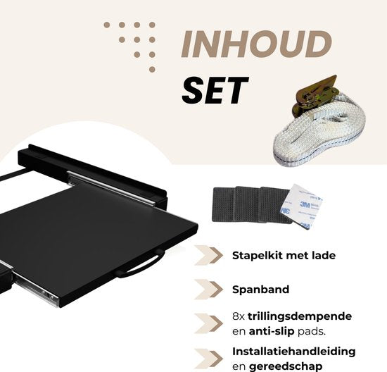 Dastium Home - Zwarte Stapelkit Wasmachine en Droger - Stapelset Wasmachine en Droger - Tussenstuk Wasmachine en Droger - Universeel - Zwart
