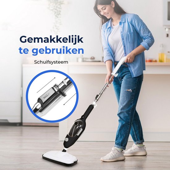 URGOODS Stoomreiniger – Incl. Opzetstukken & Microvezeldoeken – 1300 W – 20 x 45 x 180 cm – Zwart