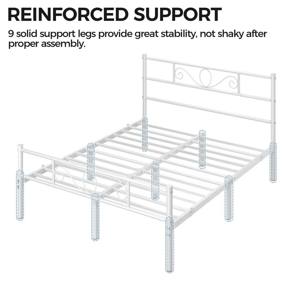 Yaheetech Metalen Bedframe 160 x 200 cm - Wit - Tweepersoonsbed met Lattenbodem