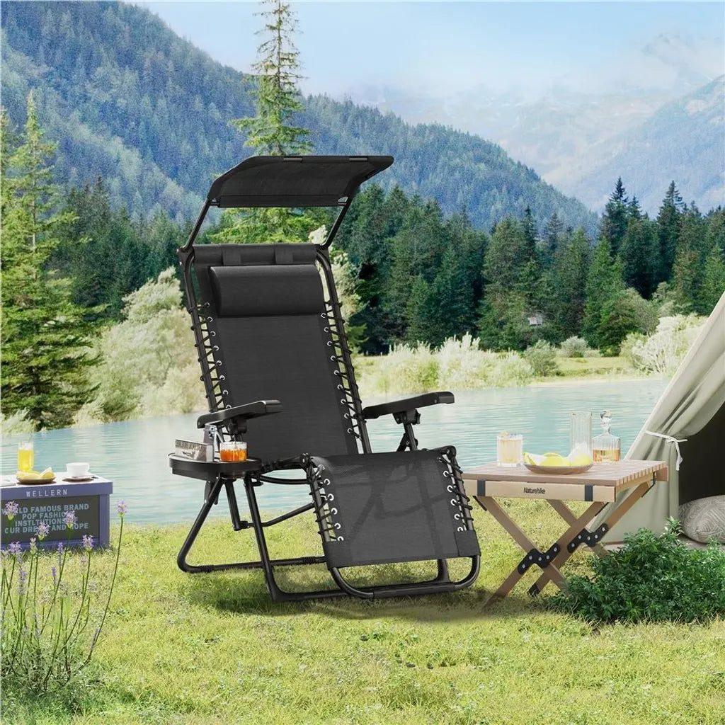 Yaheetech Zero Gravity Ligstoel 166 x 64 x 70 cm - Zonnedak - Nekkussen/Bekerhouder - Zwart