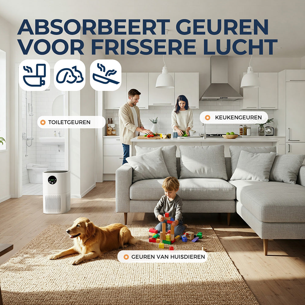 Rouny luchtreiniger voor thuis, H13 echt HEPA-filter, CADR 150 m³/u, bereik 20-50 m², slaapmodus ≤25 dB, luchtkwaliteitsdisplay, 4 ventilatorsnelheden voor huisdieren en slaapkamer, AP-T1