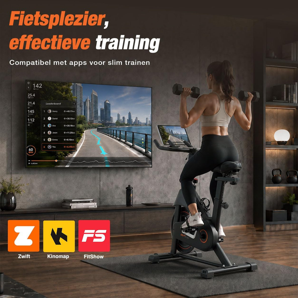 DH FitLife Magnetische Hometrainer - Zwart - 120 x 53 x 110 cm - Stil, Verstelbaar, Hartslagmeter