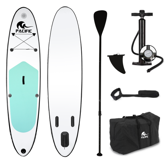 Pacific Special SUP Board Opblaasbaar Stand Up Paddle – Voorzien Van Dubbelwerkende Handpomp En Verstelbare Aluminium Peddel En Comfortabele Rugzak – Voor Beginners En Kinderen – Groen EVA En Aluminium – 305 cm