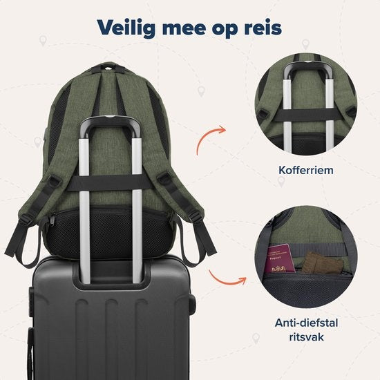 TRVLMORE Rugzak - 28L - 15,6 inch - Laptop Rugtas - Schooltas - Unisex - Spatwaterdicht Groen