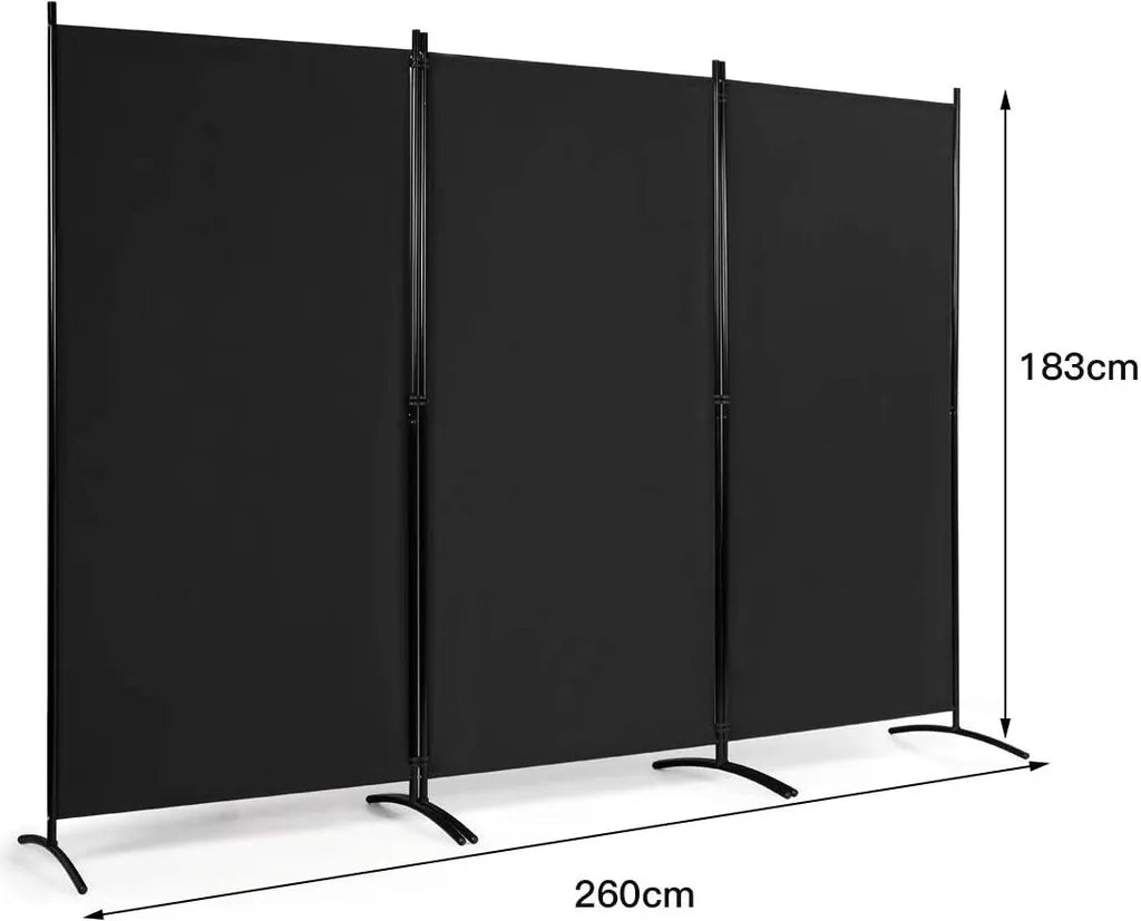 Coast 3 Panelen Roomdivider - Inklapbaar - 260 x 183 cm - Zwart - Polyester/Staal