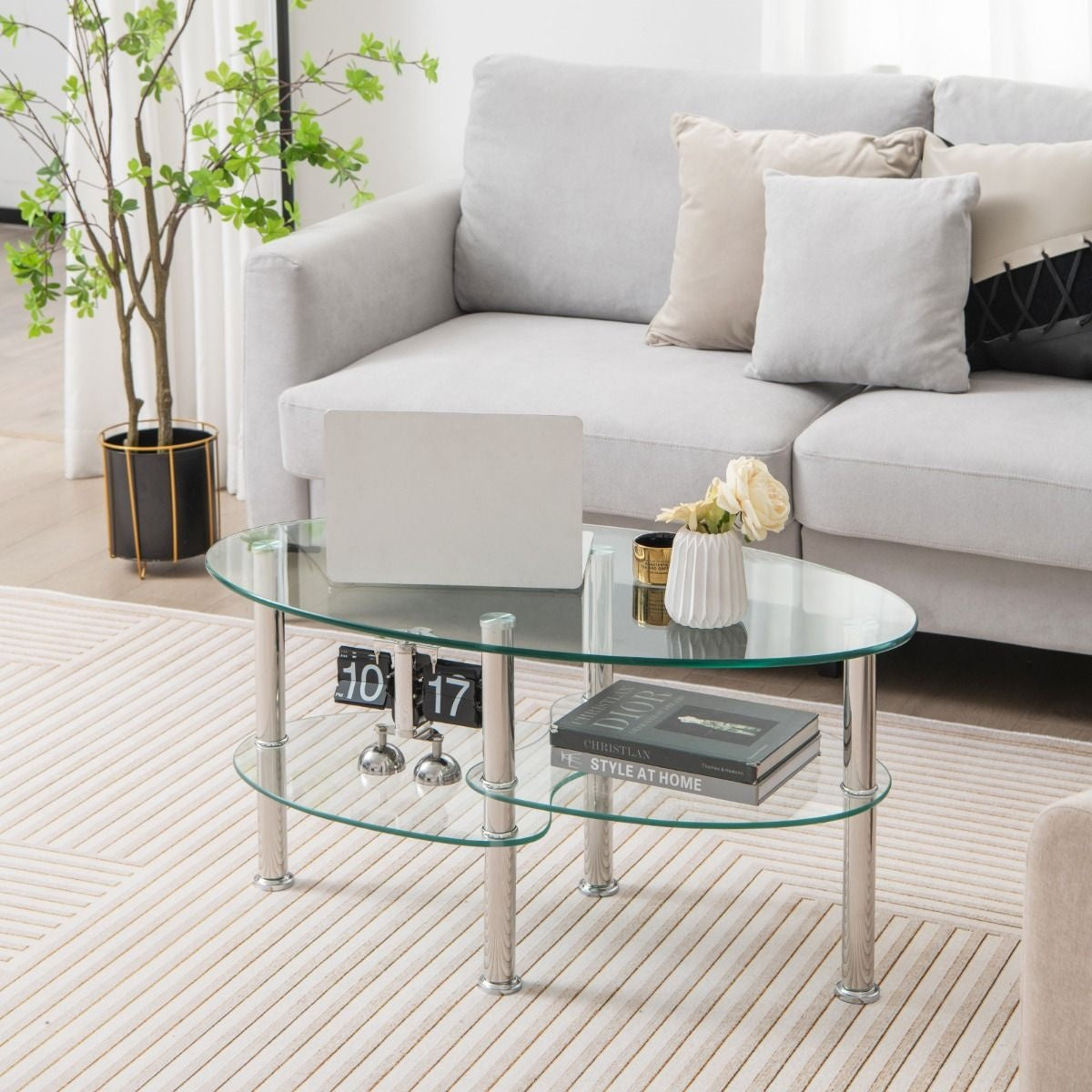 Coast Salontafel - 3 Laags - Gehard Glas - Modern - 89 x 50 x 45 cm - Wit