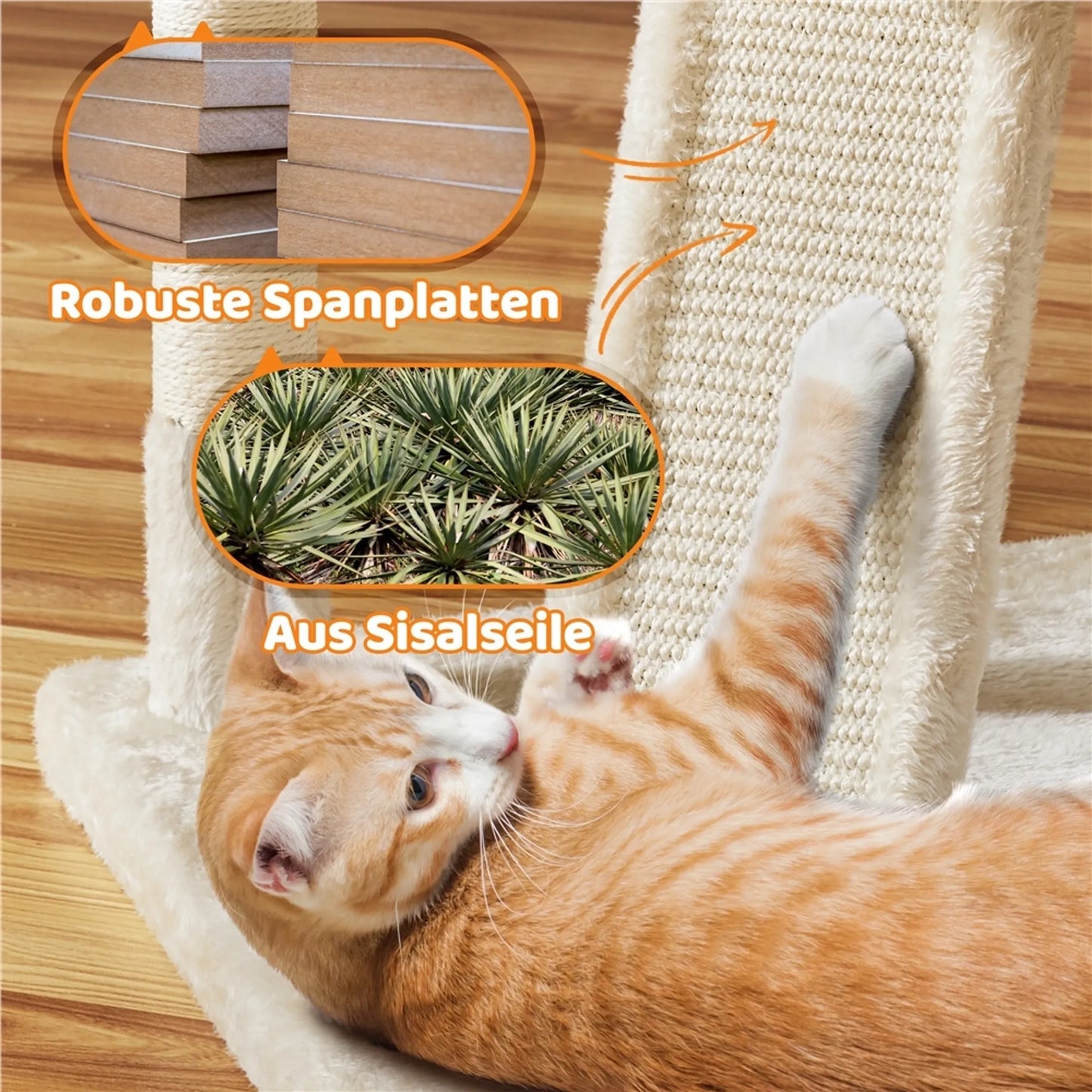 Yaheetech Krabpaal XXL Met 3 Uitkijkplatformen – Voorzien Van 2 Kattenholen En Krabplank En Anti-kantelsysteem – Voor Huishoudens Met Meerdere Katten – Beige Pluche En Sisal – 55,5 x 55,5 x 175 cm