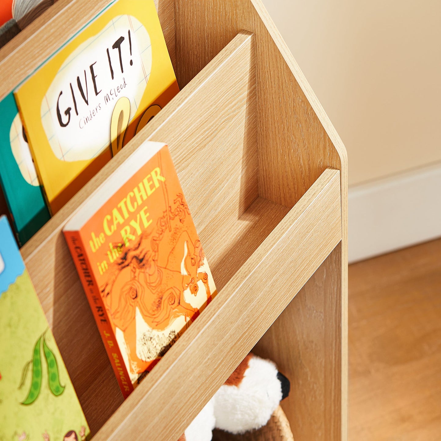 SoBuy KMB01-N Kinderboekenkast hout - 73x30x80 cm – 3 Planken en 2 Open Vakken